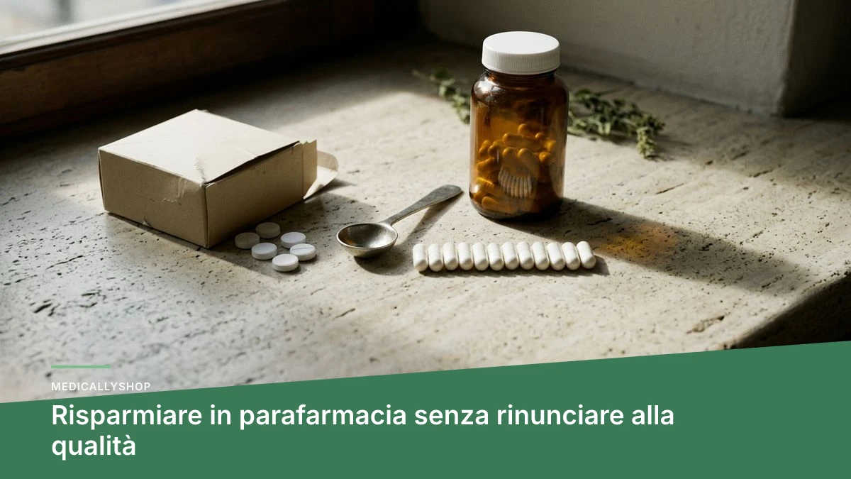 Confronto tra etichette di prodotti parafarmaceutici naturali sullo scaffale di casa