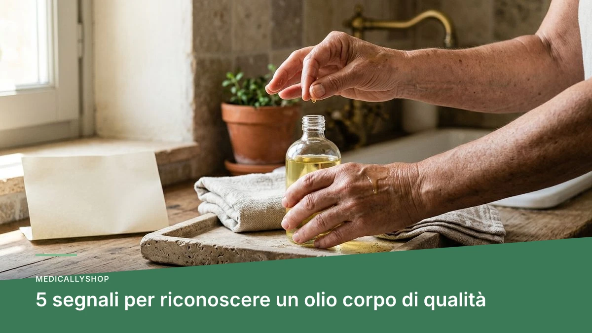 Valutazione della consistenza di un olio corpo tra le mani