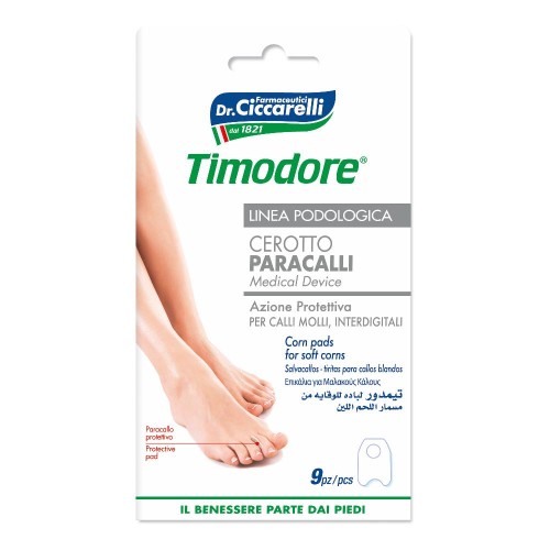 Confezione di Timodore Cer Parac Interd 9pz, con immagine di piedi e confezione bianca con scritte