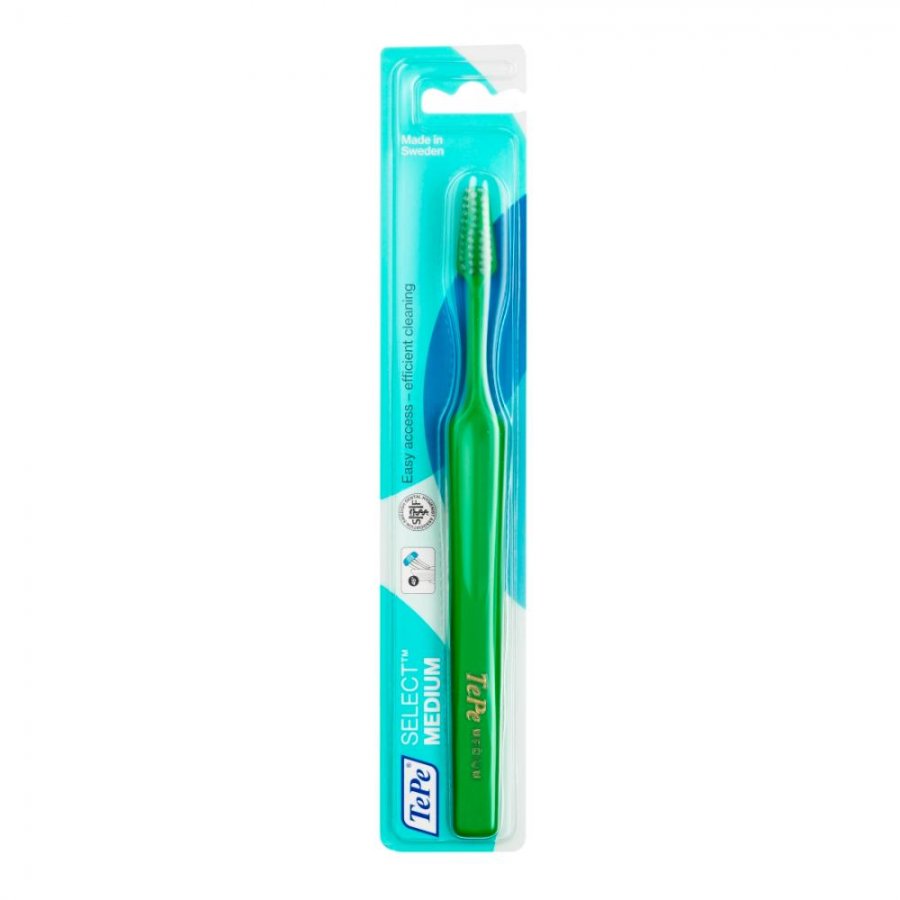 Spazzolino TePe Select Medium verde in blister di plastica trasparente