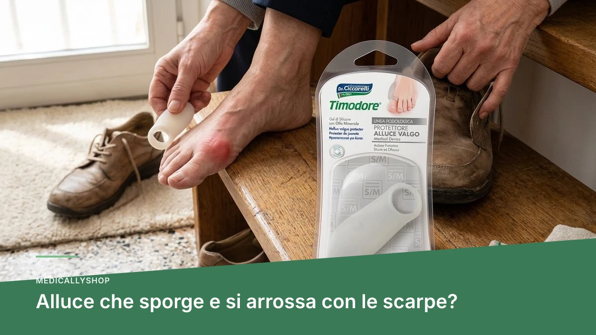 Mano che controlla l'interno di una scarpa all'altezza della sporgenza dell'alluce