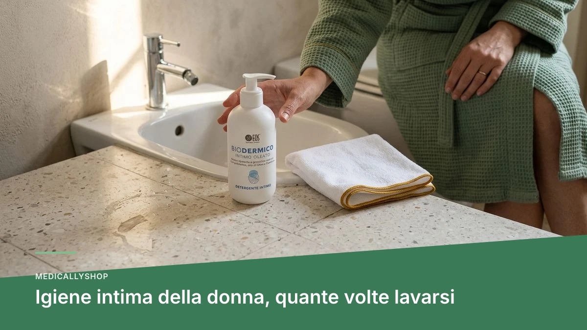 Mani lavate sotto acqua tiepida prima della cura intima, con un telo pulito accanto al lavabo